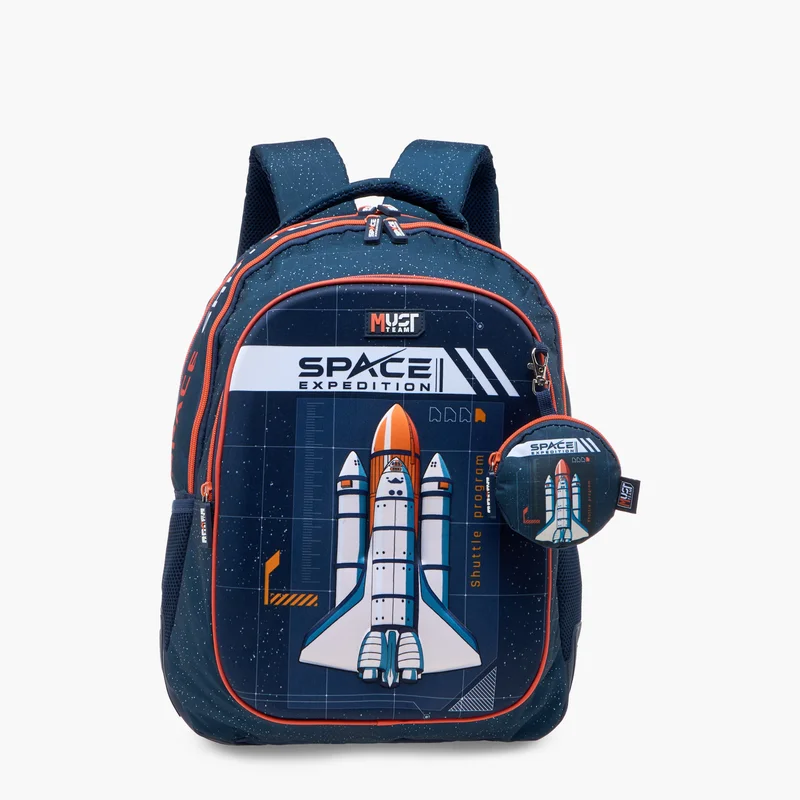ماست MUST Space Shuttle Print Backpack with Adjustable Shoulder Straps - 32x18x43 cms